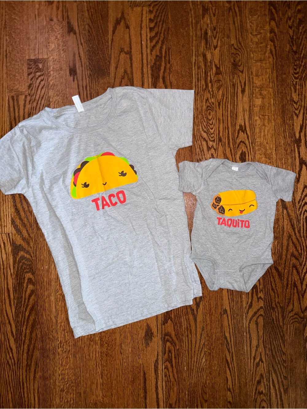 Amazon Kids Matching Taco & Taquito Gray Tee Set with Yellow and Red Graphics